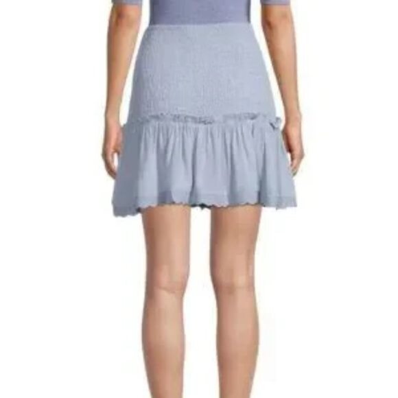 Stellah Smocked Ruffle Hem Mini Skirt Cornflower Blue Lightweight Lined Sz Large - Picture 2 of 11